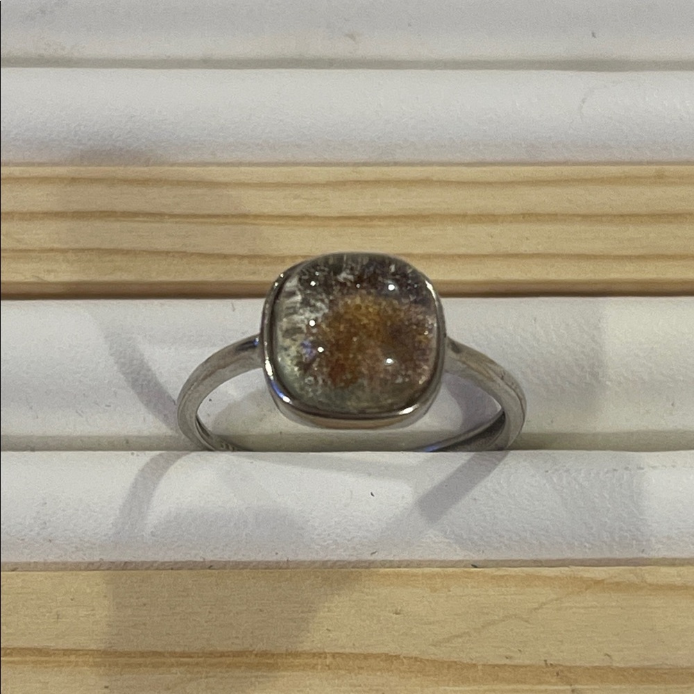 Garden Quartz Sterling Silver 925 Adjustable Ring Lodolite Quartz Cabochon